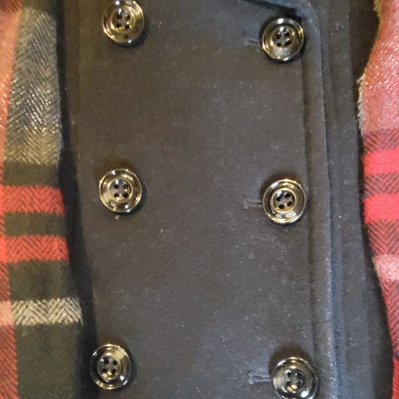 London Fog Black Wool Blend Double Breast Peacoat with Scarf Size Large - Picture 3 of 6